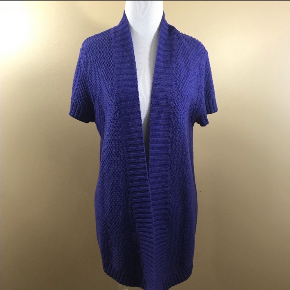 Loft Blue Knit Short Sleeve Cardigan